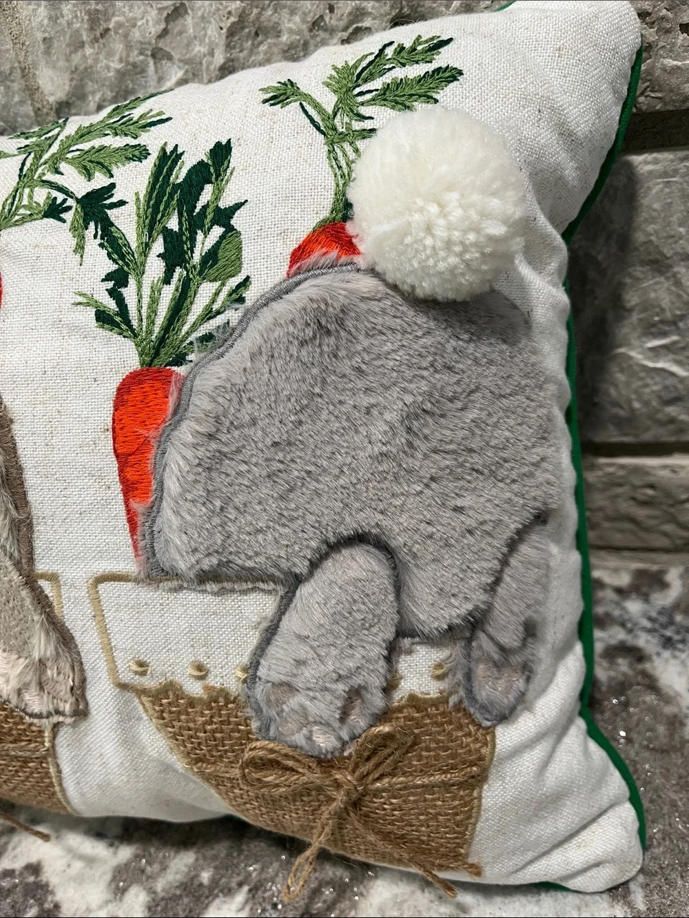 NEW Pier 1 Holiday Bunny Trio Pillow - White, Brown, Gray, Orange, Green